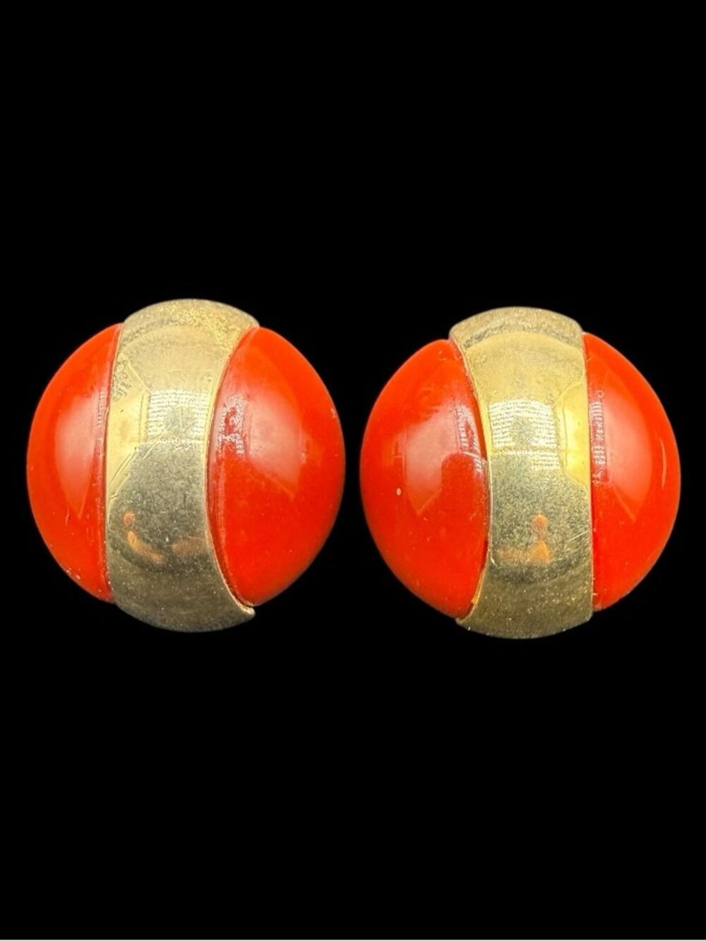 Vintage Sarah Coventry Red Dome Clip-On Earrings with Gold Band